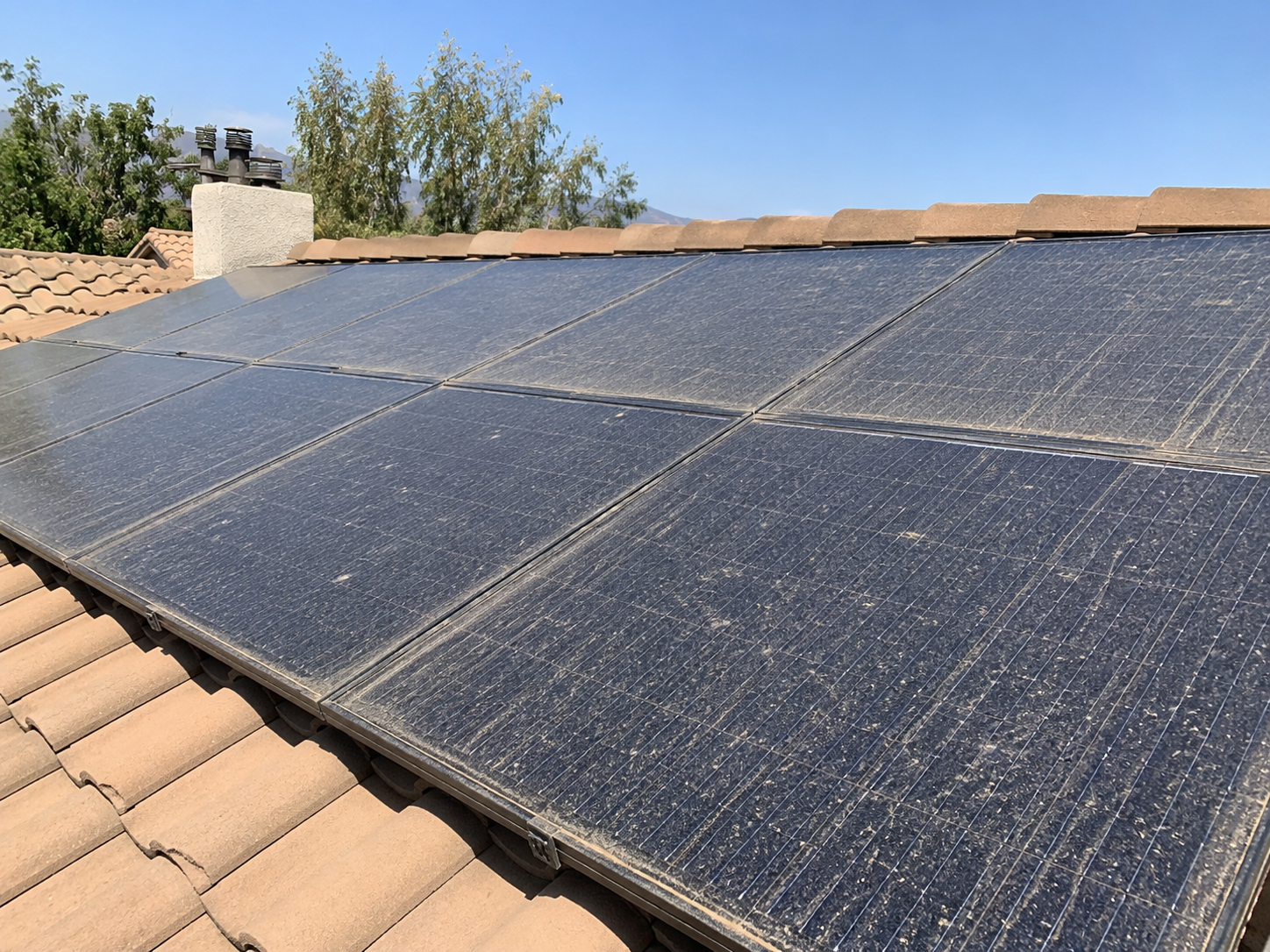 Solar panel cleaning, before cleaning